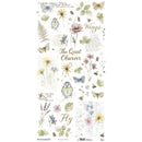 A sheet of decorative wall decals featuring watercolor-style illustrations of birds, butterflies, flowers, leaves, and vintage text elements on an off-white background. The sheet includes the words 'Wings', 'The Quiet Observer', and 'Fly', along with small bird and insect illustrations.