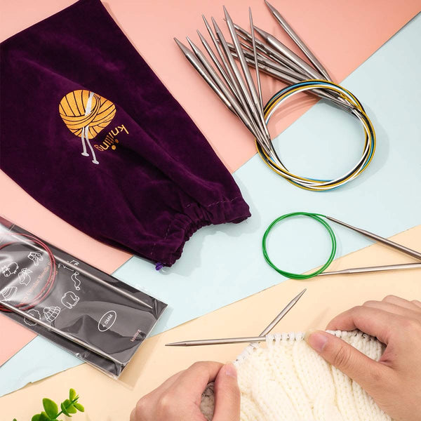 Poppy Crafts Stainless Steel Circular Knitting Needle Set