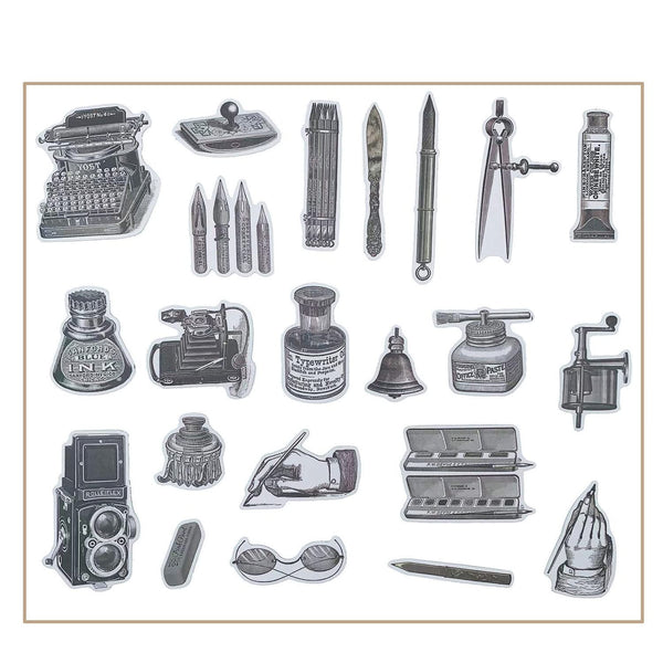 Poppy Crafts Vintage Sticker Pack - Black & White - 132 Stickers