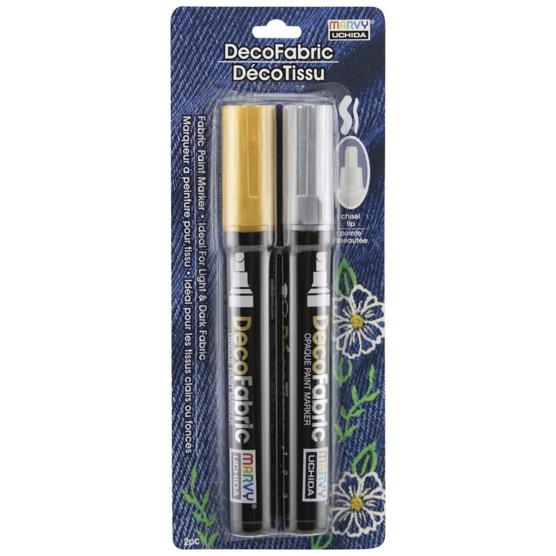 Uchida DecoFabric Opaque Paint Marker Chisel Tip 2/Pkg - Gold & Silver*