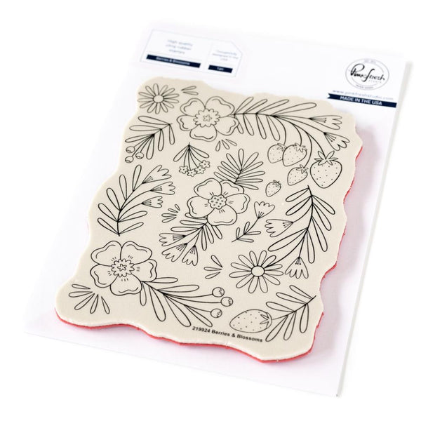Pinkfresh Studio Cling Rubber Background Stamp 4.25"X5.5" Berries & Blossoms