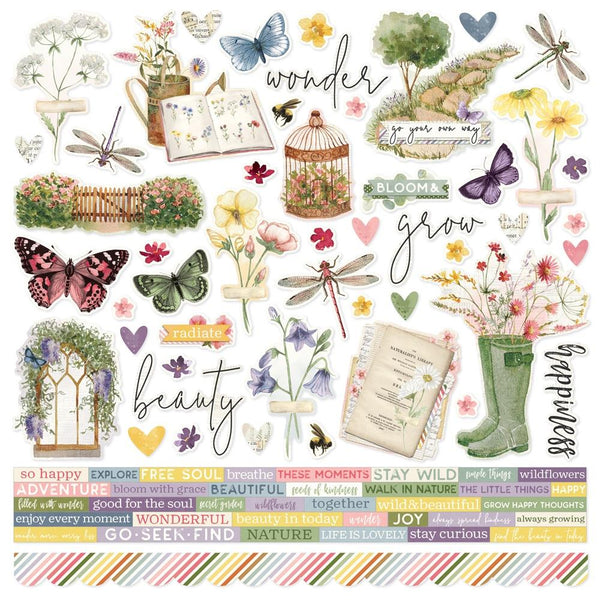 Simple Vintage Meadow Flowers Cardstock Stickers 12"X12"*