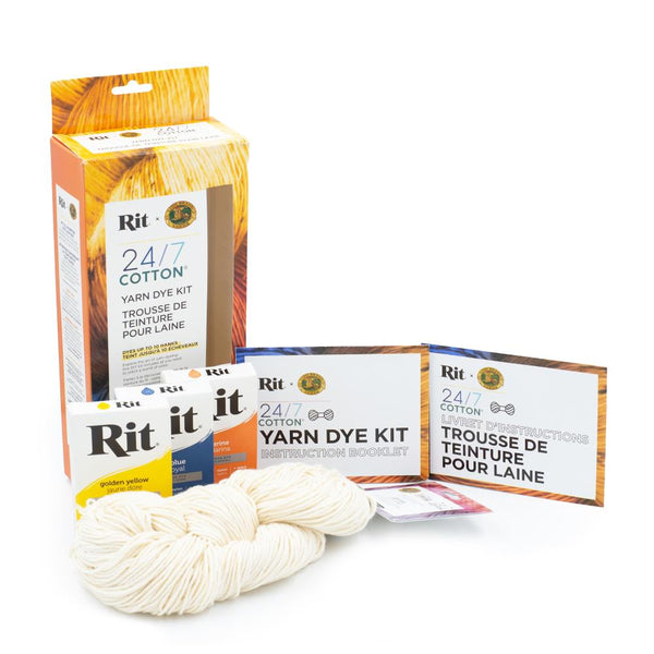 Lion Brand - 24/7 Cotton Yarn Dye Rit Kit Tangerine, Golden Yellow, Blue - 107-600BE