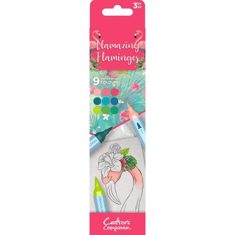Crafter's Companion Flamazing Flamingos TriColor Aqua Pens 3 Pieces*