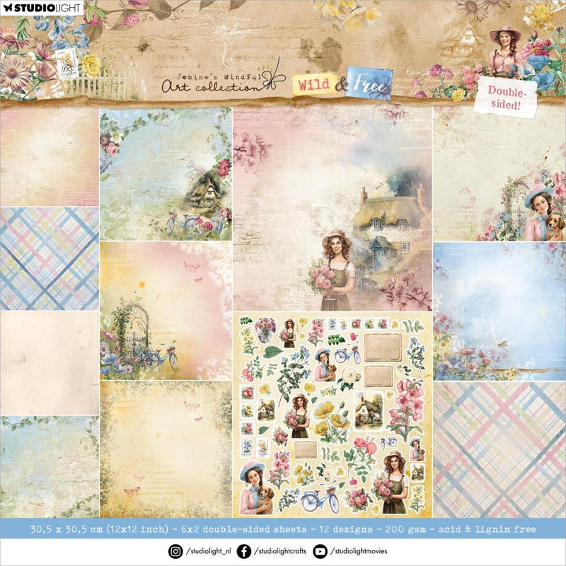 Jenine's Mindful Art Wild & Free Paper Pad 12'X12" 12/Pkg Nr. 182, Double-Sided
