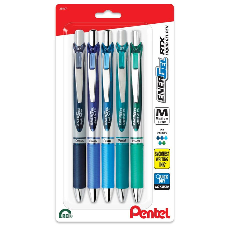 Pentel EnerGel RTX Retractable Liquid Gel Pens 0.7mm 5/Pkg - Chill Expressions*