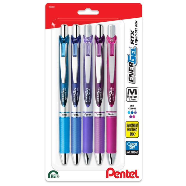 Pentel EnerGel RTX Retractable Liquid Gel Pens 0.7mm 5/Pkg - Right Brain Expressions*