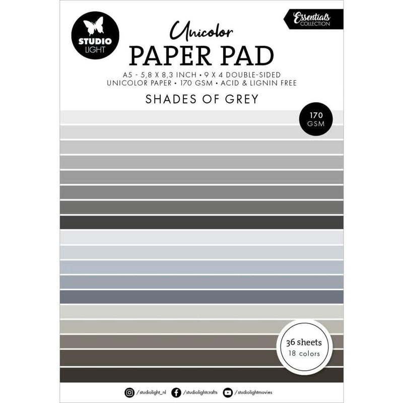 Studio Light Essentials Unicolour Paper Pad 5.82"X8.26" 36/Pk Nr. 248, Shades Of Grey