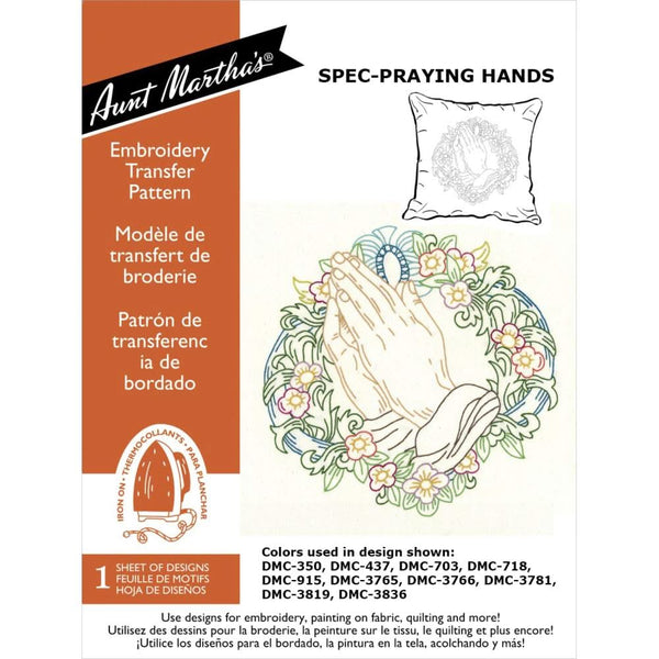Aunt Martha's - Hand Embroidery Iron-On Transfer Pattern - 1 Size Praying Hands*