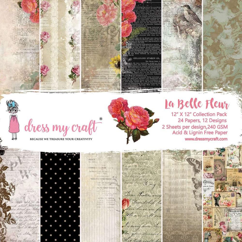 Dress My Craft Single-Sided Paper Pad 12"X12" 24/Pkg La Belle Fleur*