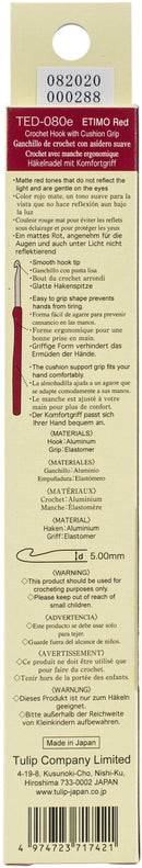 Tulip Etimo Red Crochet Hook W/ Cushion Grip Size 8/5.00mm