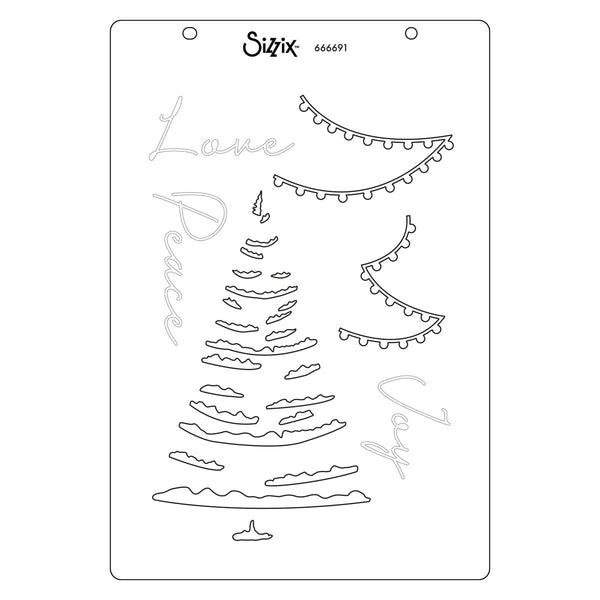 Sizzix A5 Cosmopolitan Christmas Clear Stamp Set With Stencil By Stacey Park - Merry & Bright*