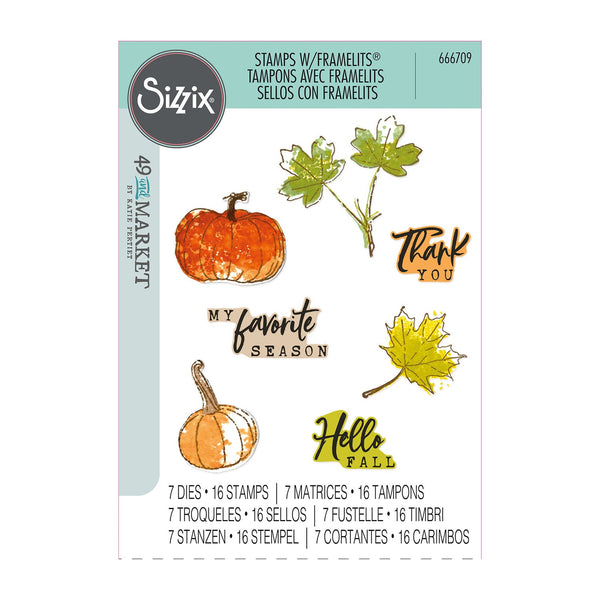 Sizxix A5 Clear Stamps With Framelits Die By 49 And Market - Pencil Line Harvest*