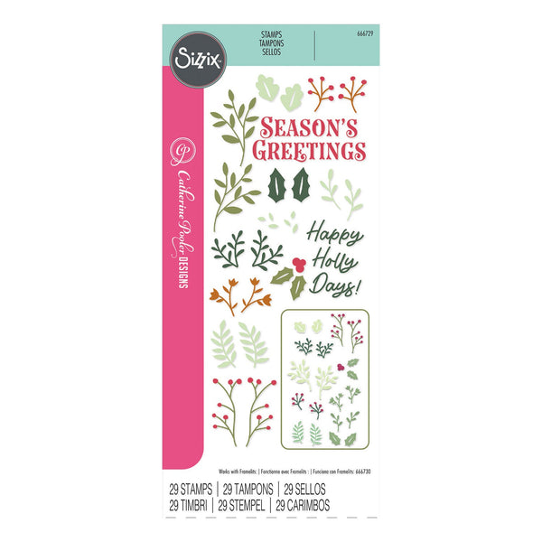 Sizzix Clear Stamps Set 29/Pkg By Catherine Pooler - Happy Holly Days*