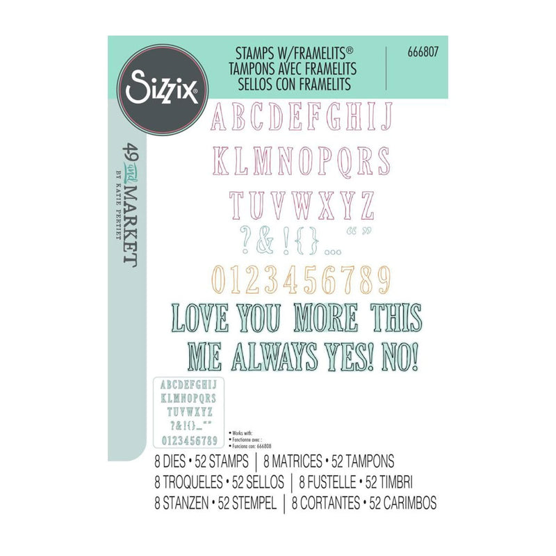 Sizzix A5 Clear Stamps w/Framelits Dies By 49 And Market - Fine Line Alpha 01*
