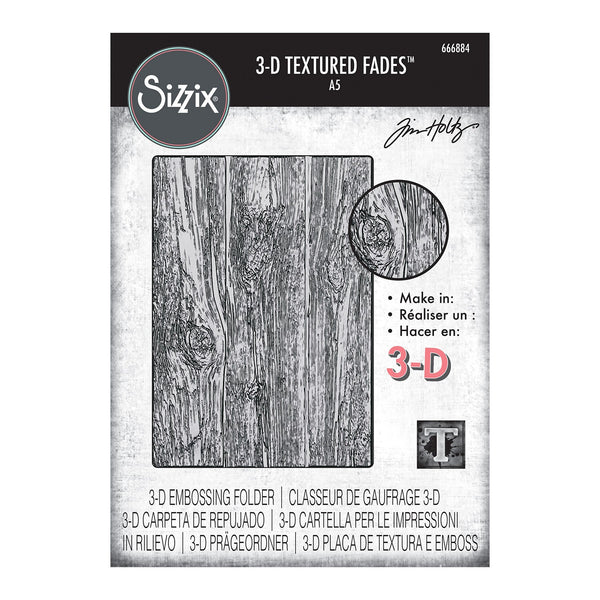 Sizzix 3D Texture Fades Embossing Folder A5 By Tim Holtz - Lumber