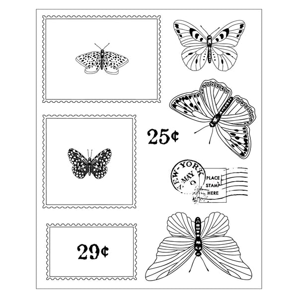 Sizzix Clear Stamps Set 11/Pkg w/ 10/Pkg Framelits Die Set by 49 & Market - Postage Wings