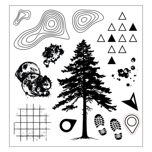 Sizzix Clear Stamps Set 13/Pkg w/ 2/Pkg Stencils Set by 49 & Market - Outdoor Essentials