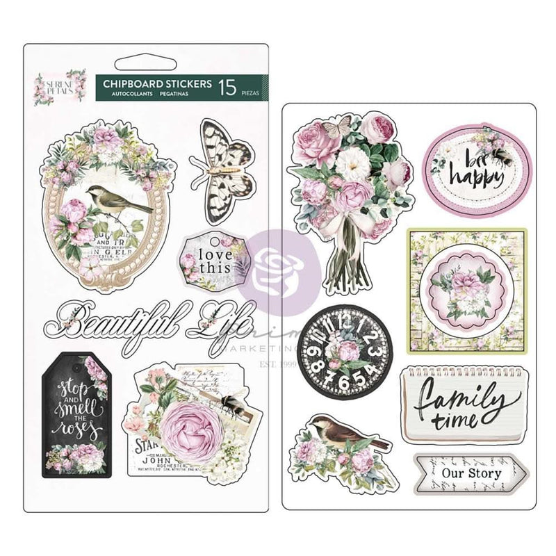 Prima Marketing Chipboards Stickers 15/Pkg Serene Petals - Garden Whispers