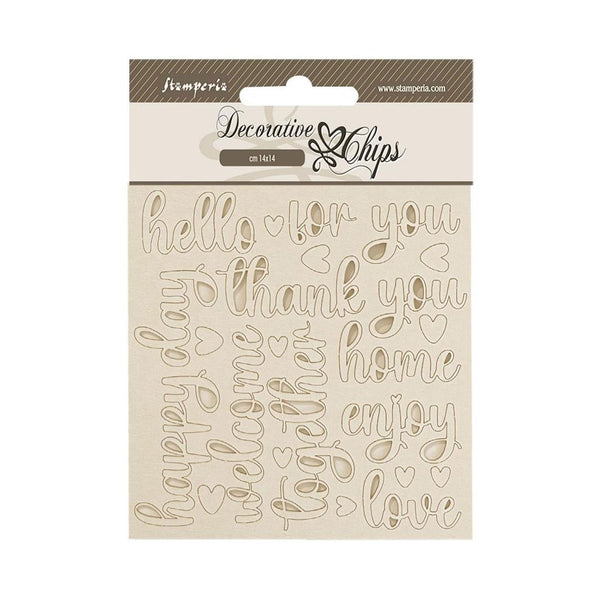 Stamperia Decorative Chips 5.5"x 5.5" - Golden Harmony - Writings*