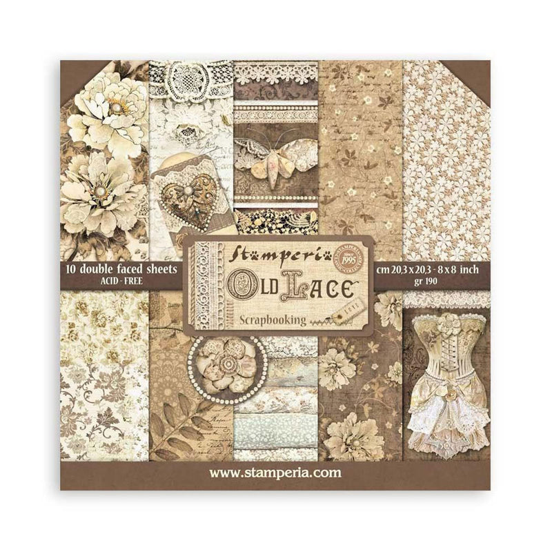 Stamperia Double-Sided Paper Pad 8"x 8" 10/Pkg - Old Lace
