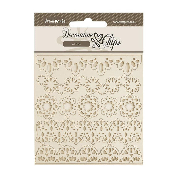Stamperia Decorative Chips 5.5"x 5.5" - Old Lace - Lace Borders*