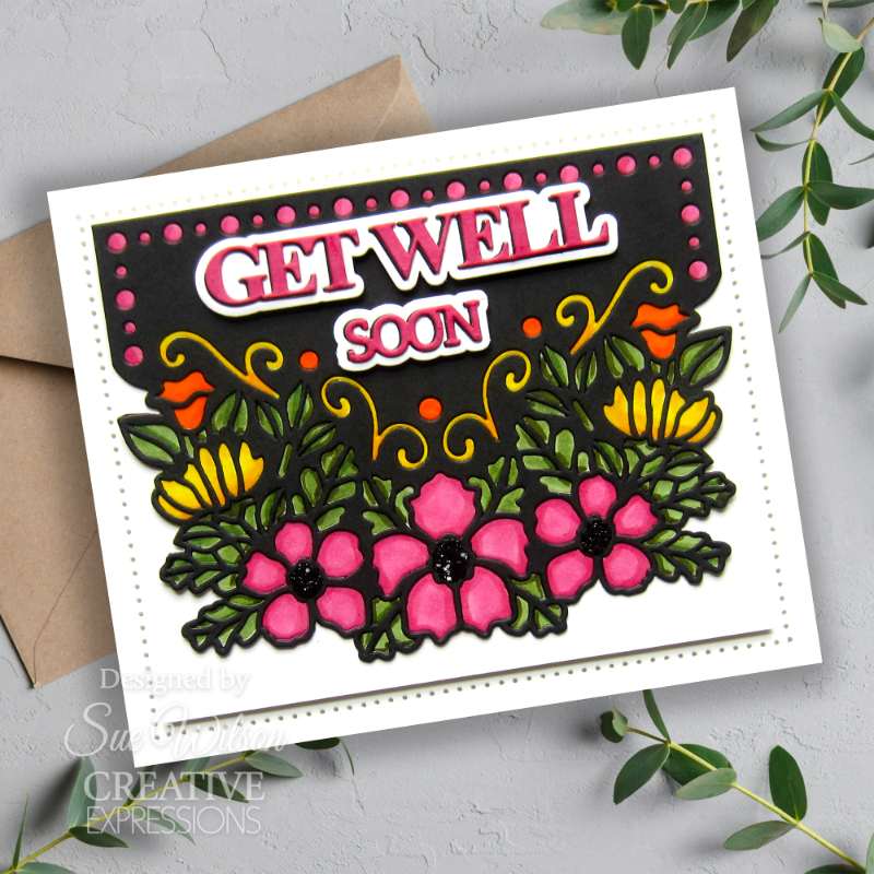 Creative Expressions Craft Dies By Sue Wilson  - Shadowed Stacked Sentiment - Get Well
