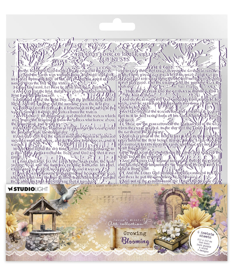 Jenine's Mindful Art Acetate Sheets 6/Pkg White & Dark Purple, Growing & Blooming