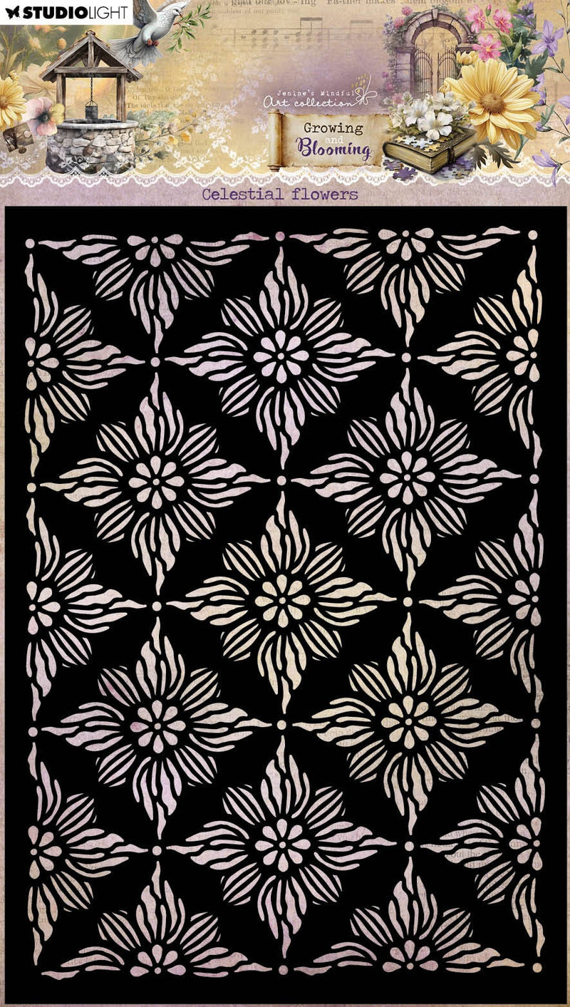 Jenine's Mindful Art Stencil 5.83"X8.27" Celestial Flowers, Growing & Blooming