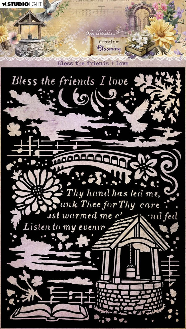 Jenine's Mindful Art Stencil 5.83"X8.27" Bless Friends I Love, Growing & Blooming