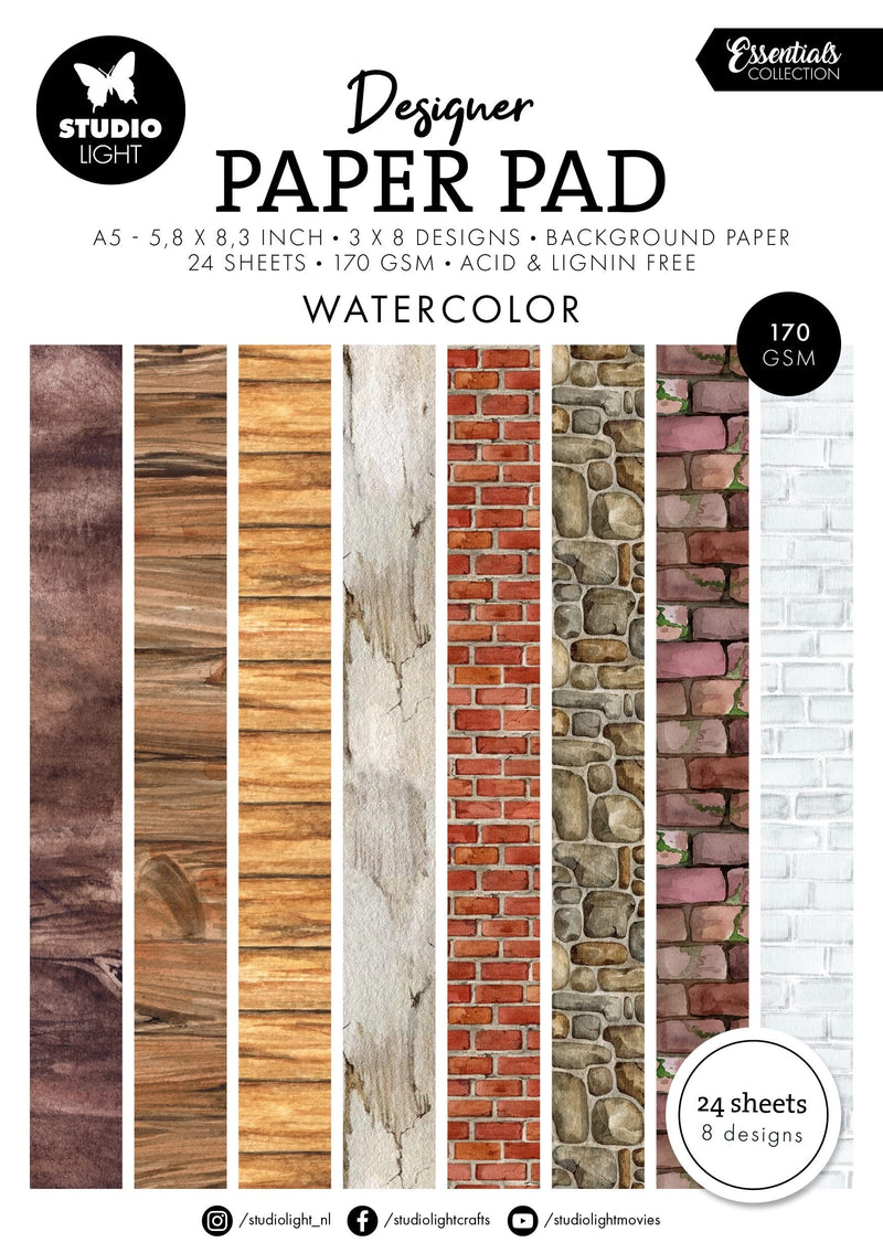 Studio Light Designer Paper Pad 8.27"X5.83" 24/Pkg Watercolour