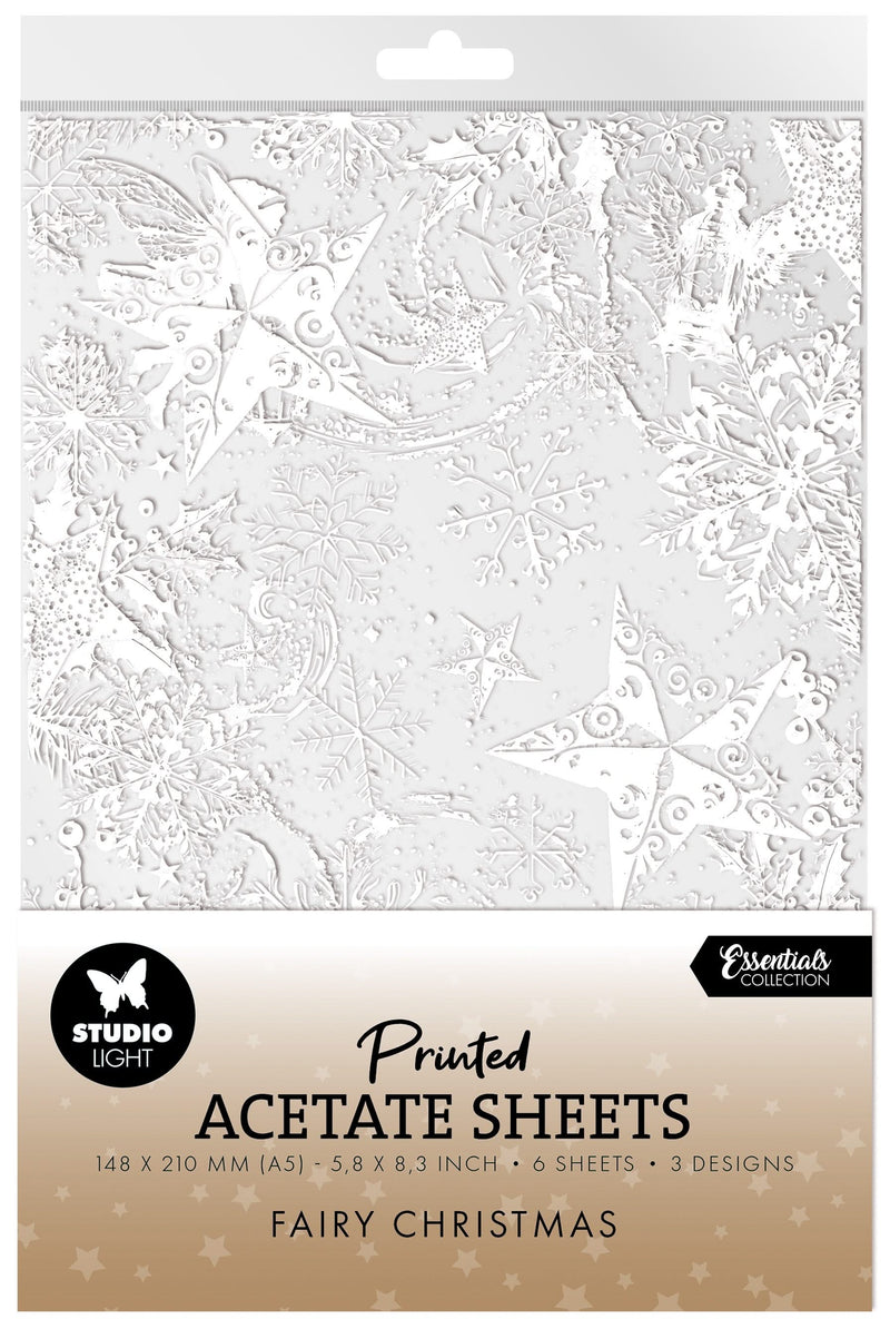 Studio Light Fairy Christmas Acetate Sheets 6/Pkg Snow, Fairies & Stars