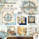Collection of paper pack with nautical theme featuring compasses, ships, and world map.