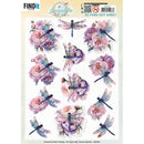 Lilac dragonflies 3D push out sheet with purple flowers and dragonflies
