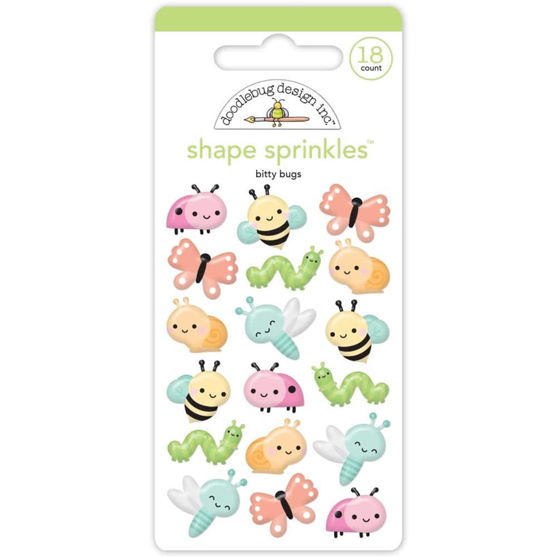Doodlebug Sprinkles Adhesive Glossy Enamel Shapes Bitty Bugs, 18/Pkg
