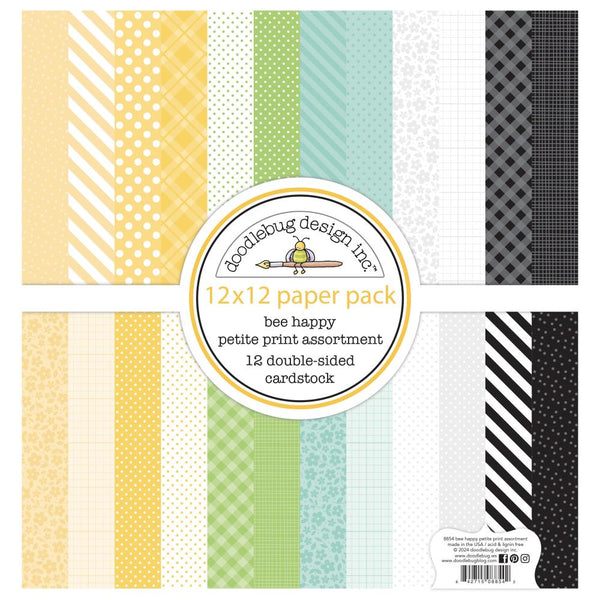 Doodlebug Petite Prints Double-Sided Cardstock 12"X12" Bee Happy