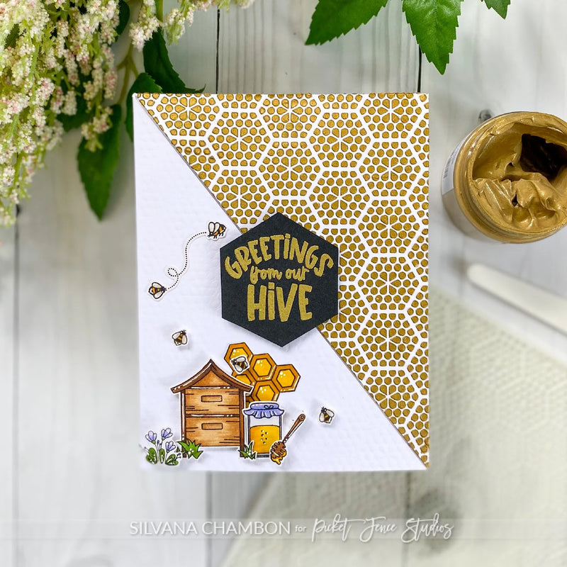 Picket Fence Studios Clear Stamps - Wreath Building: Greetings from our Hive