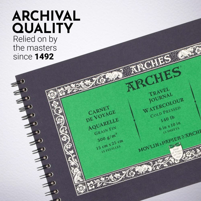 Arches Watercolour Travel Journal - Cold Pressed 300gsm 15cm x 25cm - 15 Sheets