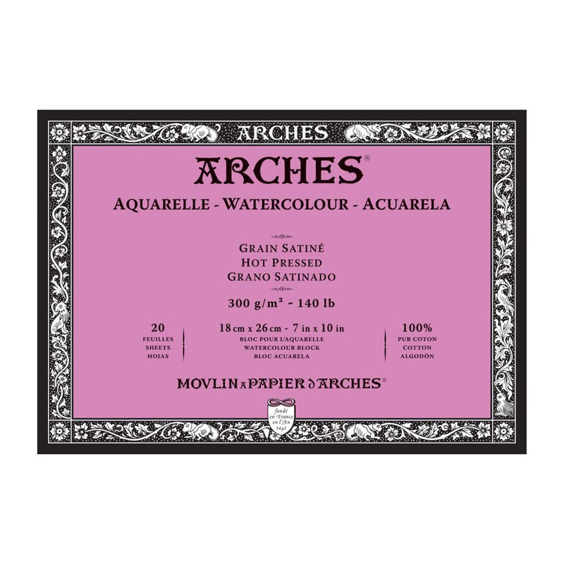 Arches Watercolour Block - Hot Pressed 300gsm 18cm x 26cm - 20 Sheets