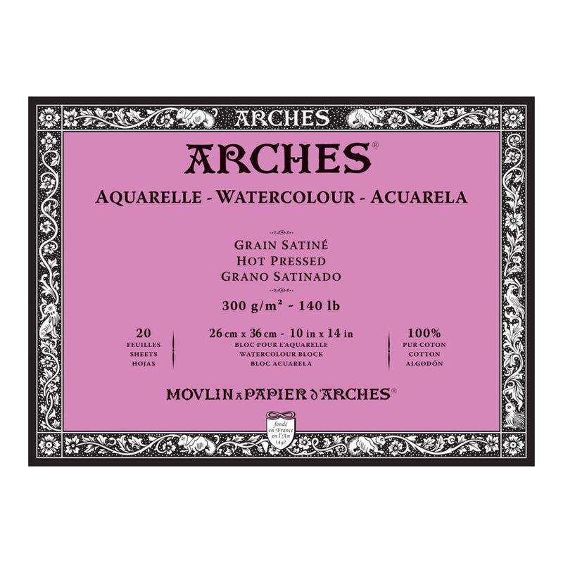 Arches Watercolour Block - Hot Pressed 300gsm 26cm x 36cm - 20 Sheets