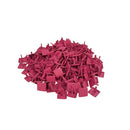 A pile of small magenta-pink plastic clips or fasteners on a plain white background.