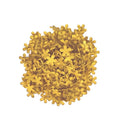 A cluster of small artificial yellow flowers arranged in a round pile on a plain white background.