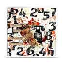 A square mixed-media art print featuring a vintage black rotary telephone surrounded by dried flowers, retro text labels, and scattered black numbers on a cream background, framed by a thin white border.