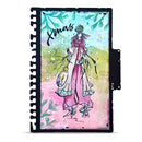 A square art print or album cover featuring a whimsical hand-drawn illustration of a woman in a long white dress with pink accents, surrounded by teal botanical elements and the word 'Xmas' in black script. The background of the artwork is a pastel blend of blue, green, and pink, framed by a black border.
