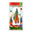 A rectangular printed card or packaging insert featuring a whimsical illustrated figure in bright clothing, surrounded by festive graphics and text including 'Maxx Maxx Maxx' and 'Christmas.' The design is highly colorful with orange, green, blue, red, yellow, and black elements on a white border.