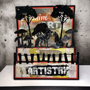 Decorative wall art with black cut-out animals and text on a textured surface