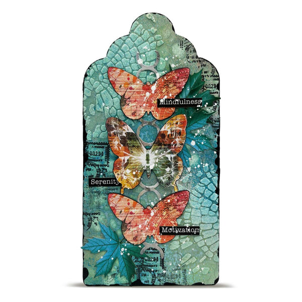 Decorative card with butterflies and text on a textured background