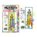 Set of stamps with fashion-themed designs on a white background