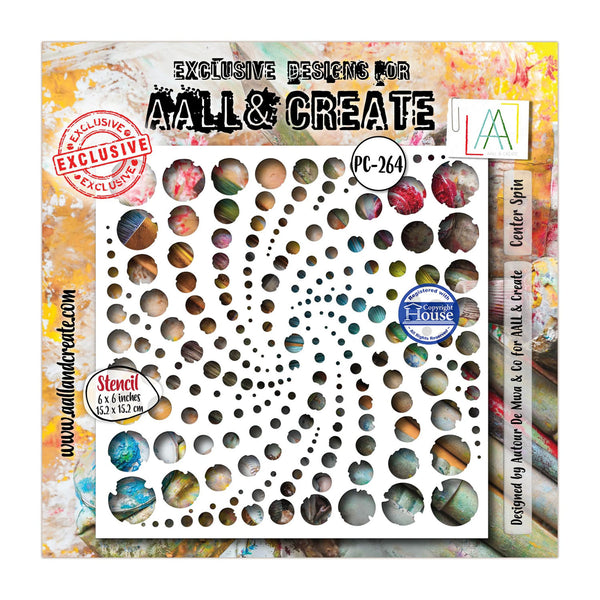 Stencil with exclusive designs for All & Create on a colorful packaging background