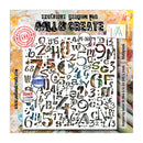 A square craft stencil sheet labeled 'Exclusive Designs for All & Create' with many black painted numbers and letters on a white sheet, shown against a colorful abstract background. Visible text includes 'Stencil & Stamps', 'PC-268', and 'All & Create'.